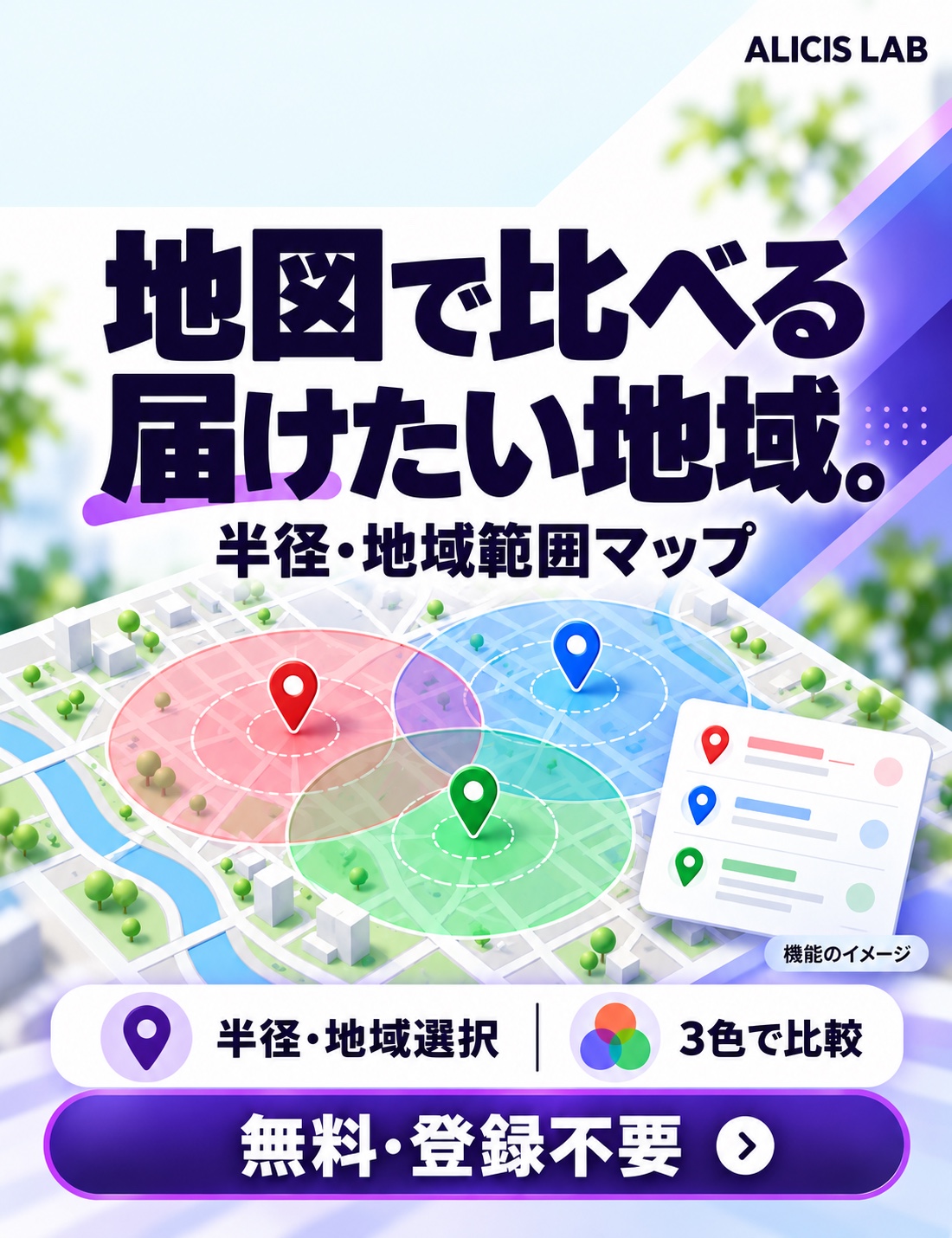 半径・地域範囲マップの広告イラスト(機能を説明するイメージ)