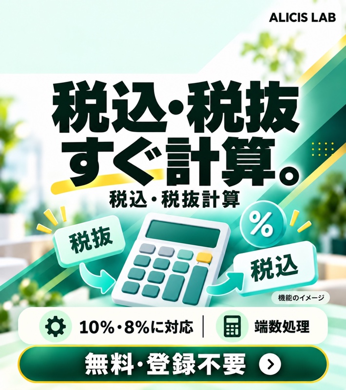税込・税抜計算の広告イラスト（機能を説明するイメージ）