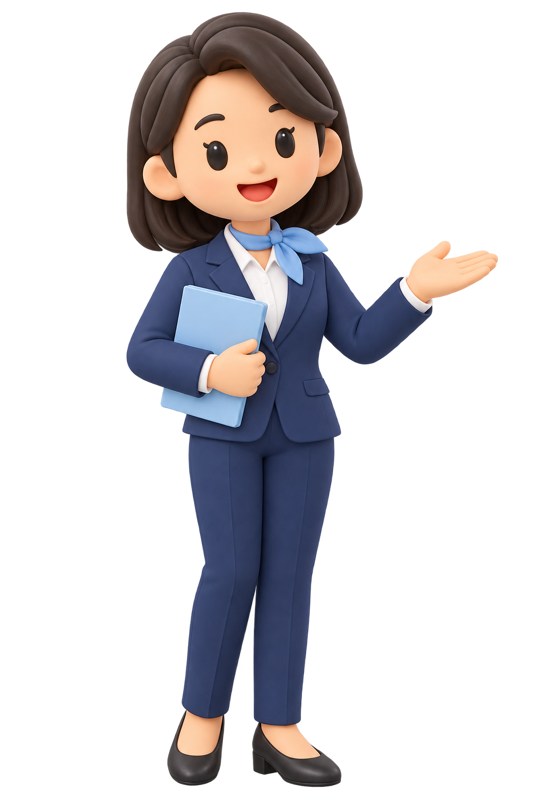 QREONで配布中の女性営業担当イラスト「案内」（AI生成）