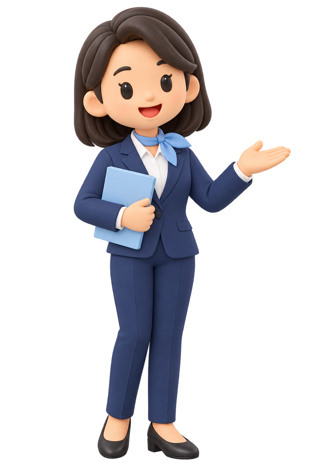 QREONで配布中の女性営業担当イラスト「案内」(AI生成)