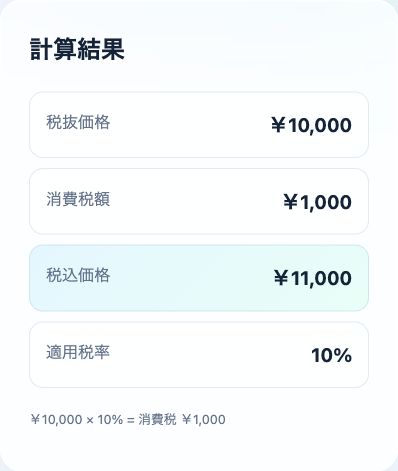 税込・税抜計算の表示結果の使用例